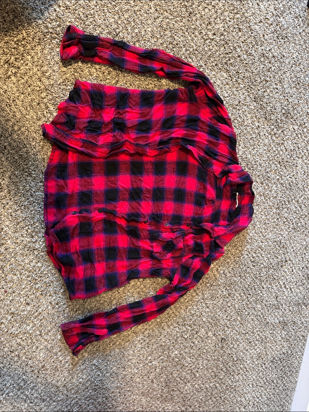 Red and Black Plaid Button-Up Shirt